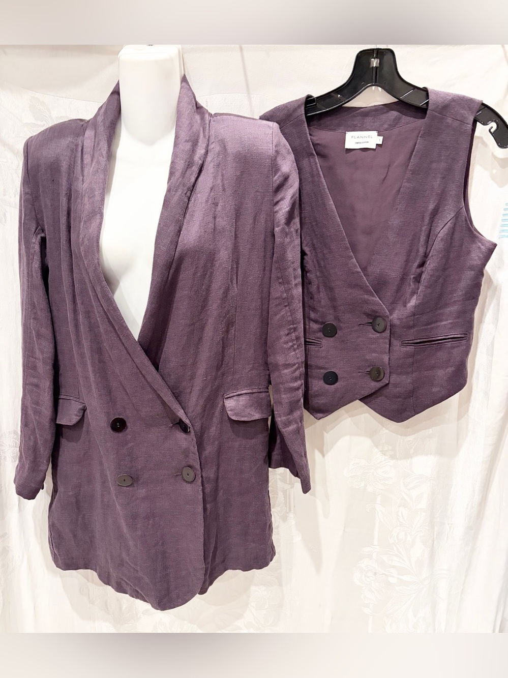 FLANNEL AUSTRALIA Plum Washed Linen Slouchy Blazer & Vest 0/1 US 4 $600